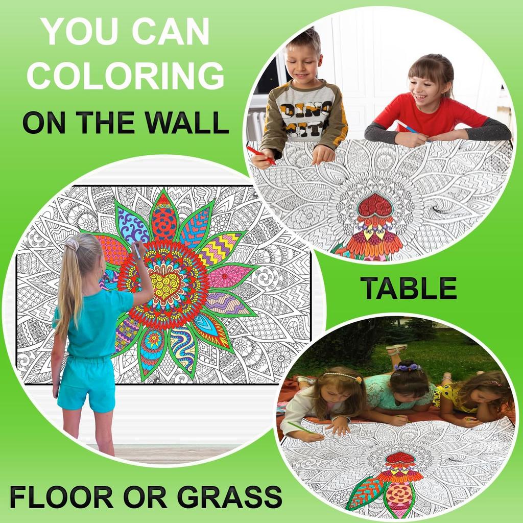 Mandala Coloring Poster for Adults and Kids - Large Wall Coloring Poster for Classroom Office Family - Giant Coloring Posters Collaborative - Big