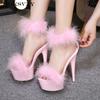 8661 Series 15cm Heel 4.5cm Platform  Heeled Shoes with Sexy Black  15cm Super High Hair Sandals Female Summer LFD