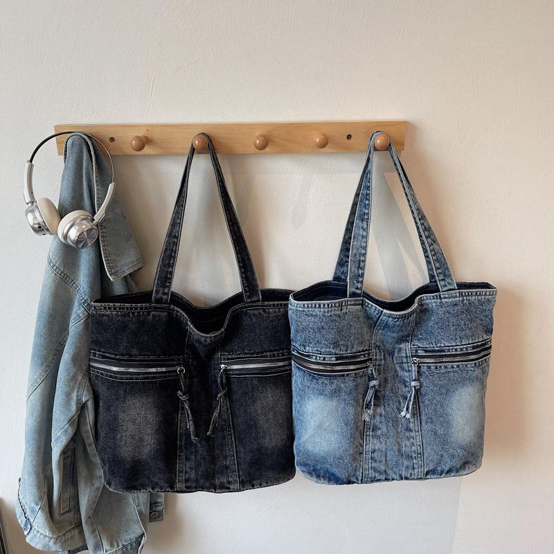 Vintage Denim Toteväska Ficka Pendlarväska