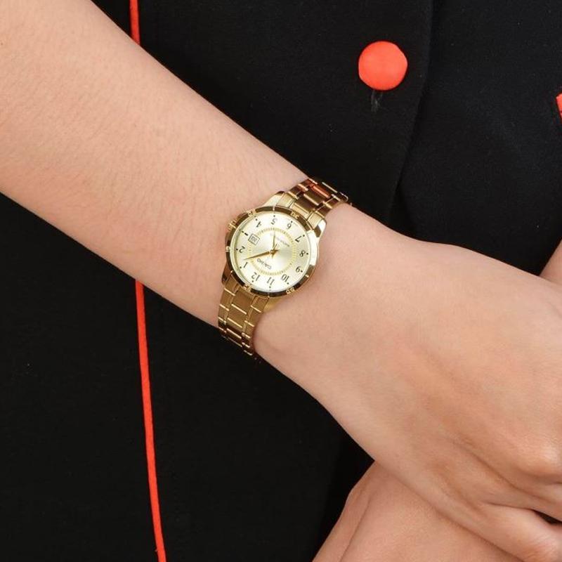 Casio Quartz Movement Stainless Steel Strap Japanese and Korean Watch Women's Watch Gold Dial LTP-V004G-9BUDF