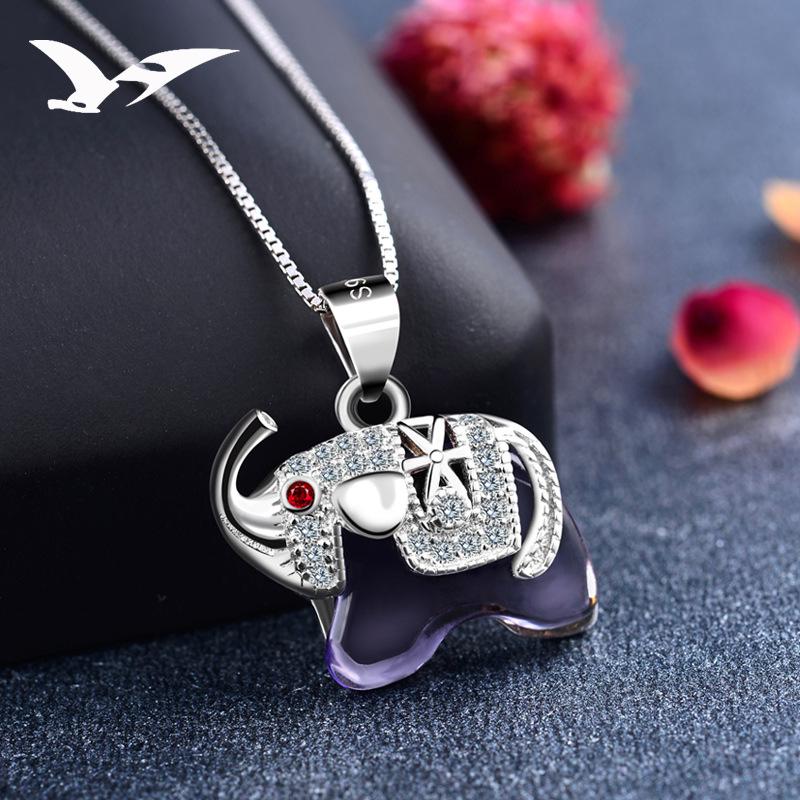 Silver Elephant Pendant Artificial Crystal+Zirconia Inlaid for Necklace Collarbone Chain(not Include Chain)