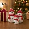 Seasonal Home Decor Christmas Resin Snowman Figurine, Cute Family of 3 Statue with Santa Unique Presents Hat, Red Scarf, Holiday Tabletop Ornament for
