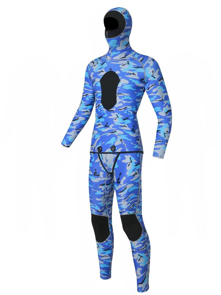 3mm Herrkamouflage Våtdräkt med huva för Jakt, Fridykning, Surfing och Räddning