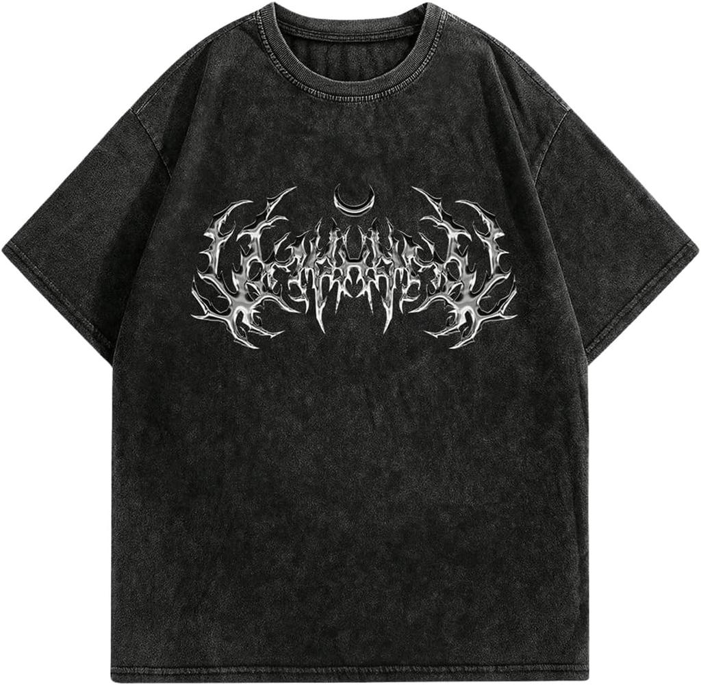 Herren Grafisches Übergroßes Kurzarm T-Shirt Y2K Vintage Cool Säurewaschung Streetwear T-Shirts