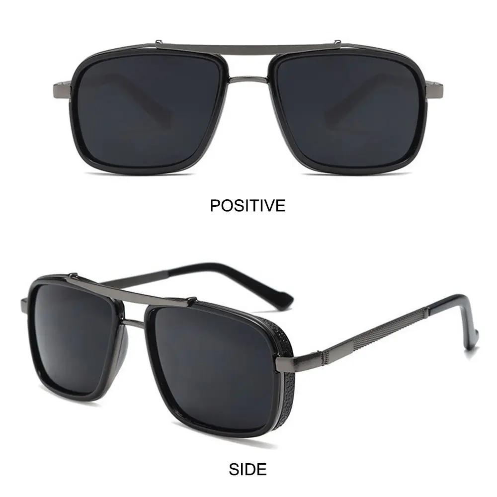 New Retro Rectangle Sunglasses for Women Men Classic Double Bridge Thick Edge Metal Frame Sun Glasses Steam Punk Eyewear