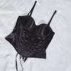 Damski satynowy gorset z fiszbinami, push-up bustier, sznurowany z tyłu, regulowane ramiączka, modelujący sylwetkę