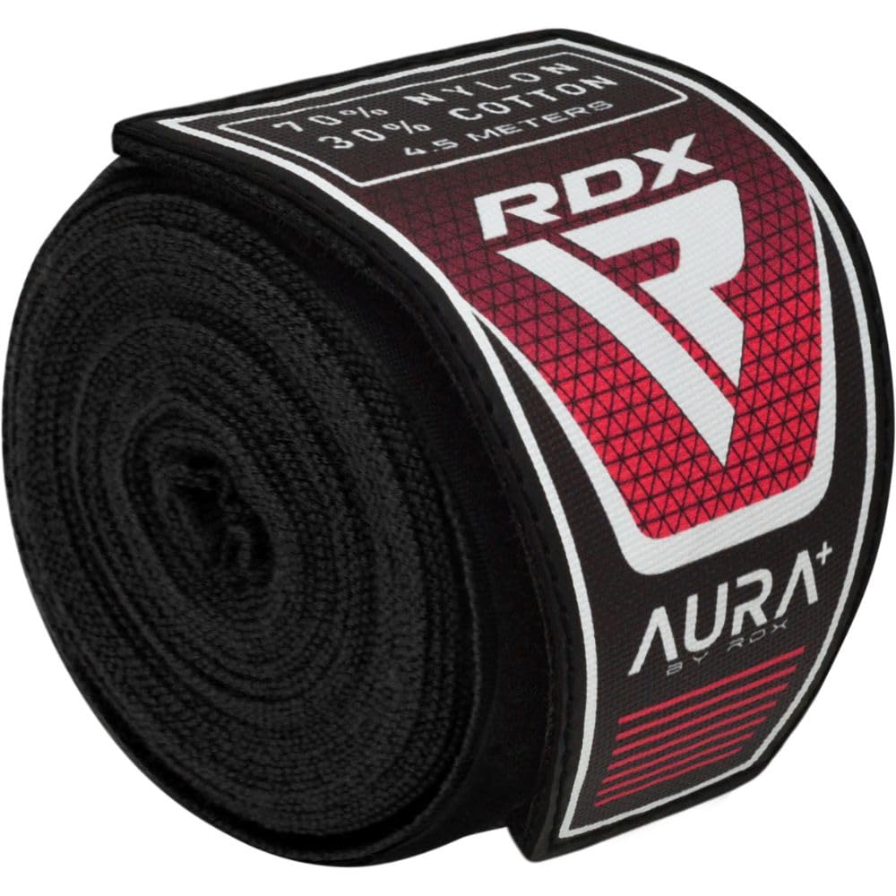 RDX Bandage Series Boxing Kickboxing Muay Thai Martial Arts MMA Sparring Mixed Martial Arts Gym Training Practice AURA+ (4.5m, Black)