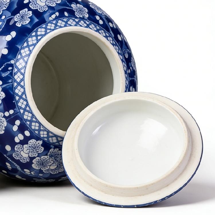 Premium Glazed Ceramic Tea Jar Featuring Dateless Blue Print Doubles As Fascinating Countertop Display Piece