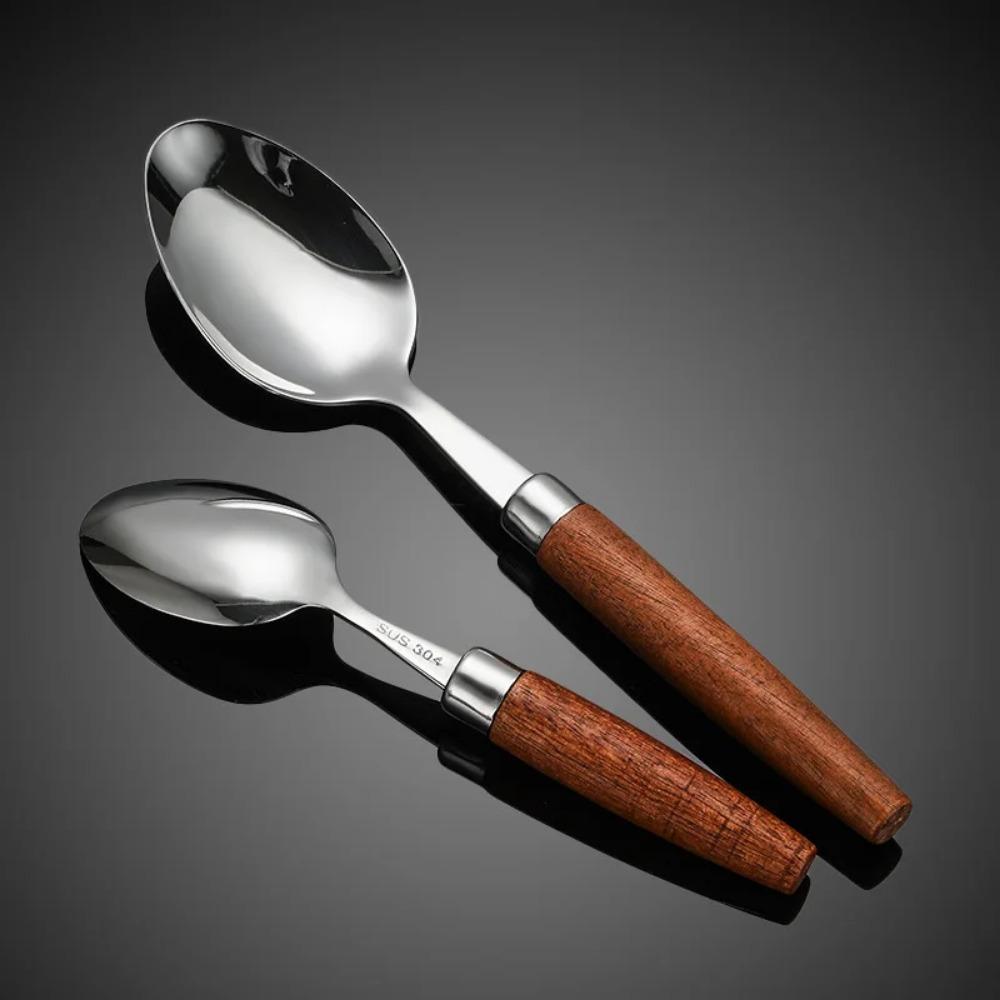 Set tacâmuri din oțel inoxidabil cu mâner de lemn, set veselă de bucătărie, veselă de masă occidentală, cu cuțit, furculiță, linguriță pentru ceai, pentru restaurant