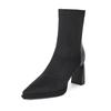 Black suede leather splicing short boots women's high heel British versatile elastic boots temperament thin boots autumn and winter new