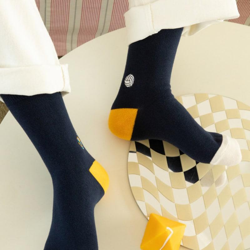 SNOOZY Volleyball Embroidered Socks (Navy Yellow)