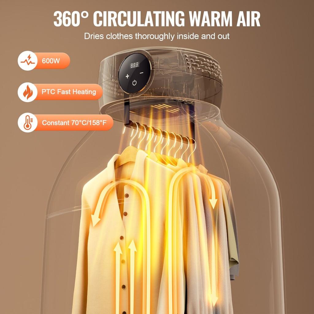 Portable Clothes Dryer PTC Heating & LED Display Dryer Bag 5-H Timer 600W