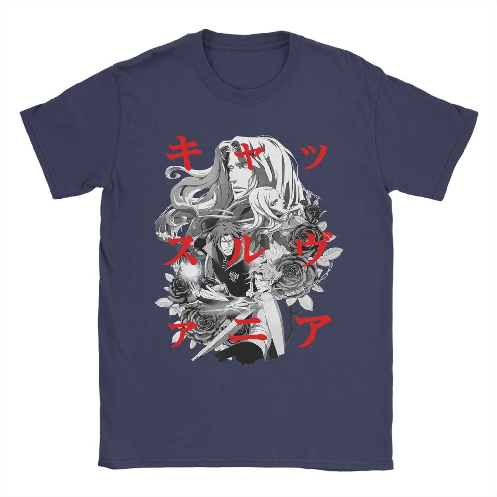 Beach Castlevania Group Shot Kanji Overlay Novelty TShirts  Cotton Tee Shirt for Male Y2K Funny Wholesale Short Sleeve Top Tees