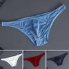 Men Briefs Ice Silk Thin Stripe Solid Color U Convex Inside Wearing Sexy