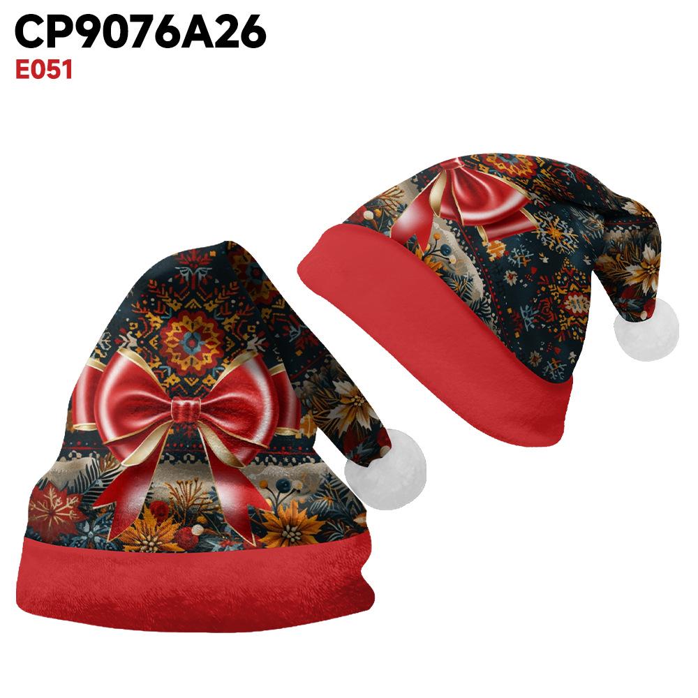 2024 Czapka Świąteczna z Nadrukiem Świętego Mikołaja z Aksamitnego Pluszu dla Dorosłych i Dzieci - Dwustronny Polar