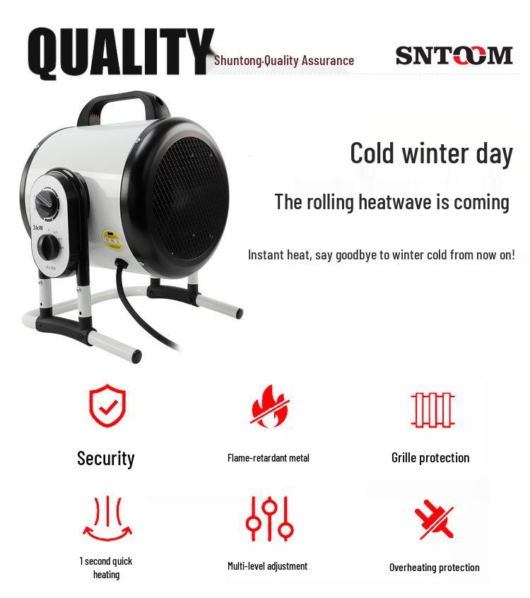 3kW Industrial Electric Heater: Compact Warm Air Blower for Large Areas & Breeding