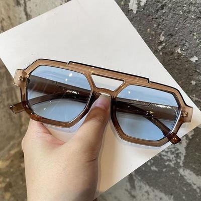 Vintage Double Bridges Polygon Sunglasses Women Men Luxury Designer Eyewear UV400 Protection Fashion Gafas De Sol