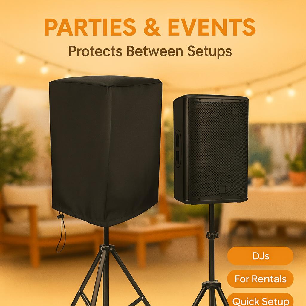 DJ/PA System Outdoor Speaker Cover, Heavy-Duty Drawstring Foldable & Scratch-Resistant, Fits Stands, Party Rental Suitable