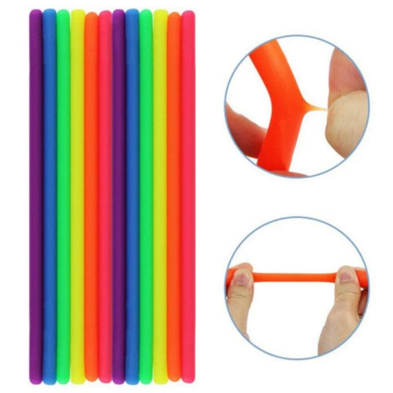 3-6pcs TPR Caterpillar Lara Bracelet Decompression Venting Elastic Lamian Noodles Strip Soft Tool Decompression Kneading Toy