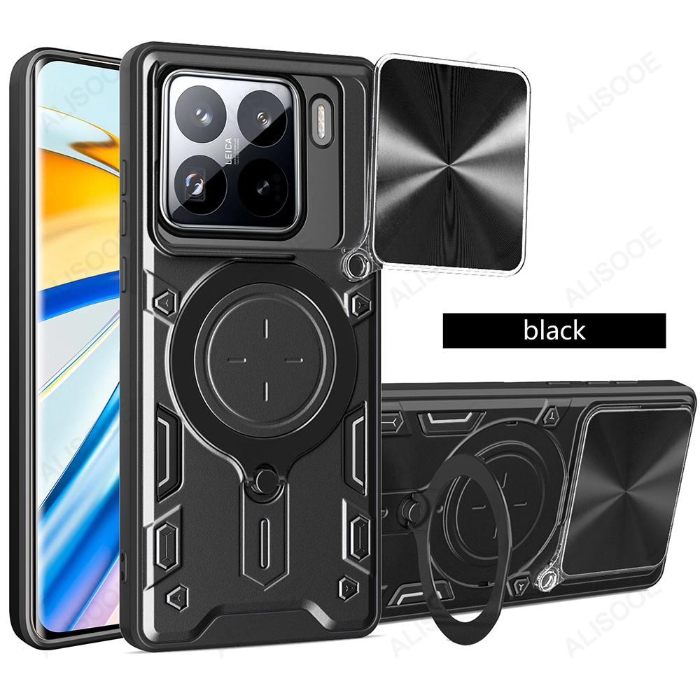 

Чехол-слайдер для камеры для Xiaomi 15 Pro, чехол-броня со сдвижной шторкой для объектива, магнитным кольцом-подставкой, чехол для телефона для Xiaomi Mi 15 Capa for Xiaomi 15 Pro чёрный