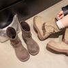 European and American foreign trade large size women's shoes 2025 autumn and winter new suede round head square heel medium tube low heel fashion boot