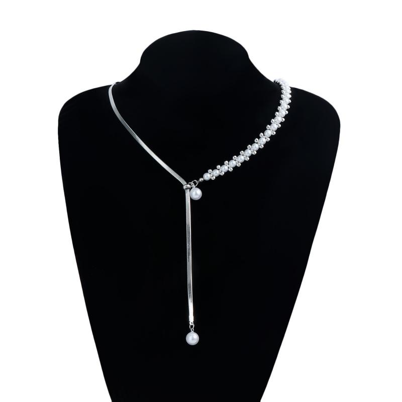 Elegant Simulated Pearl Y-Shaped Lariat Necklace Snake bone Chain Irregular Pearl Drop for Women Bridal & Banquet Jewelry