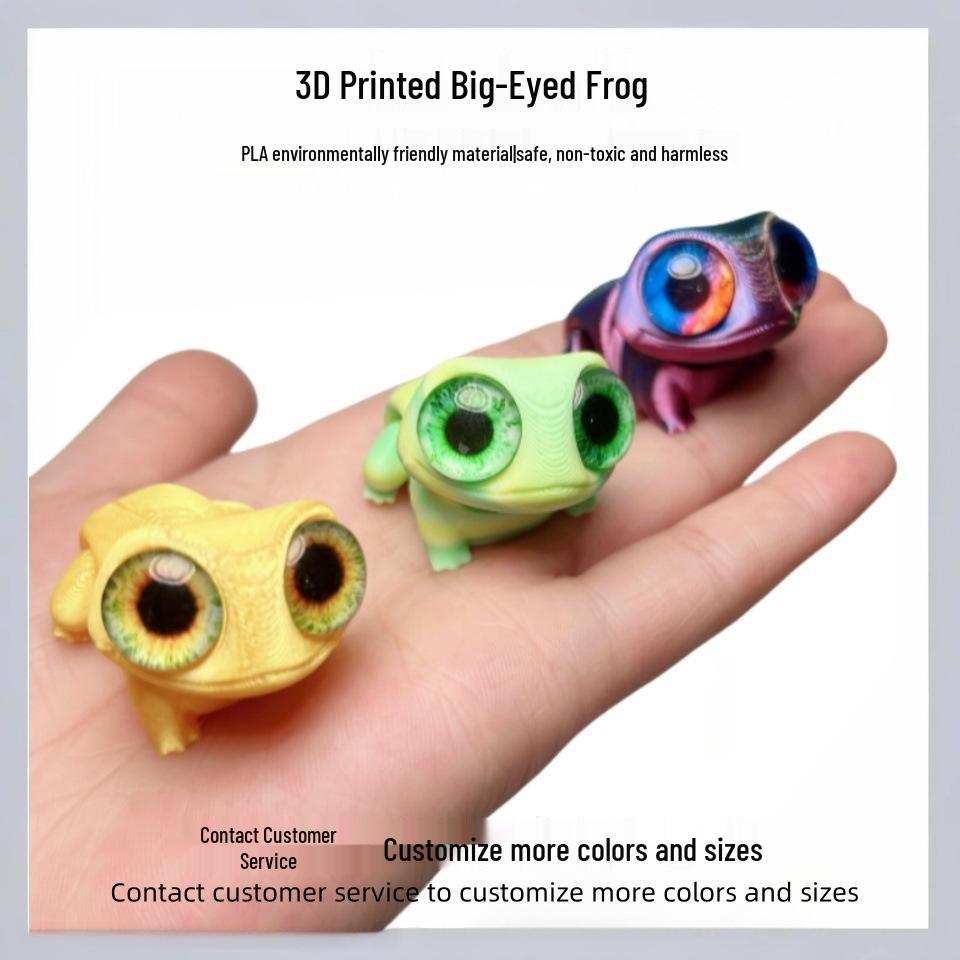 3D Printed Big-Eyed Gecko Frog Ornament – Cute Jointed Mini Frog Toy Gift