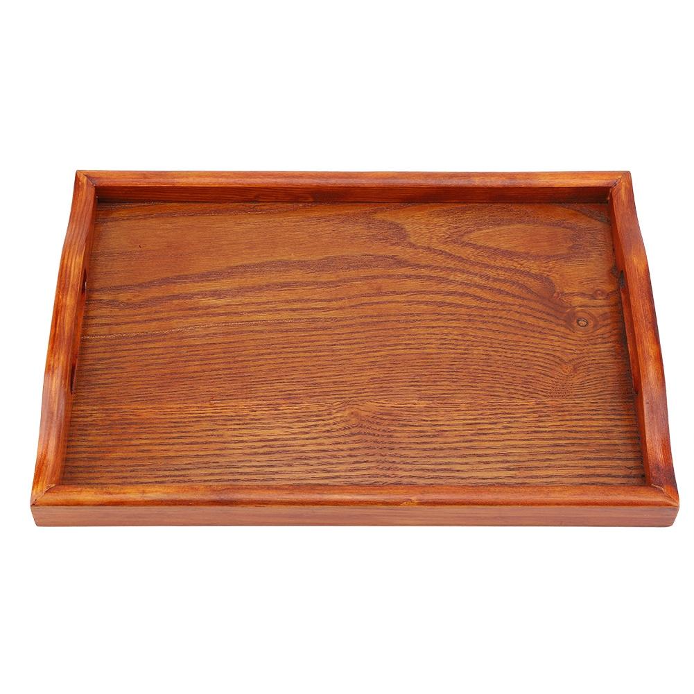 Portable Binaural Rectangle Shape   Wood Tea Coffee Food Serving Tray Plate (Light Color)