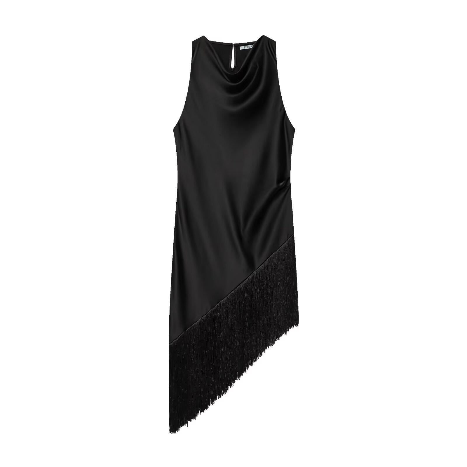 European Style French Women s Satin Tassel Camisole Top L чёрный