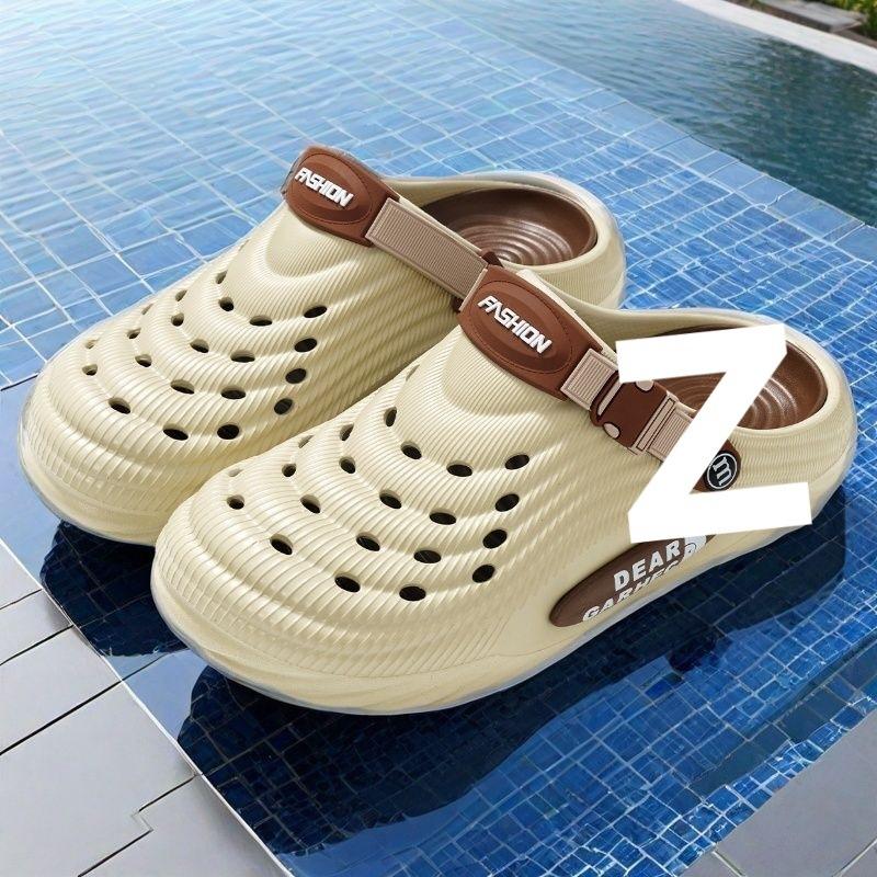 

Крутые тапочки мужские летние двухцелевые мягкие подошвы нескользящие для вождения повседневные полутапочки высококлассные дырочные туфли 44-45