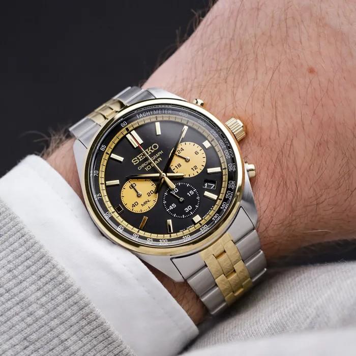 Seiko Sport Chronograph Black-Gold Tone Stainless Steel Men’s Watch SSB430P1