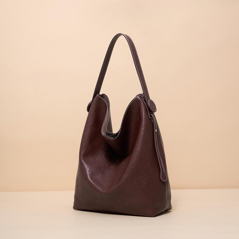 Fashion Leather Retro Underarm Women'S Bag Large Capacity Shoulder Bag Slack Crystal Vegetable Tanned Cowhide Tote Bag