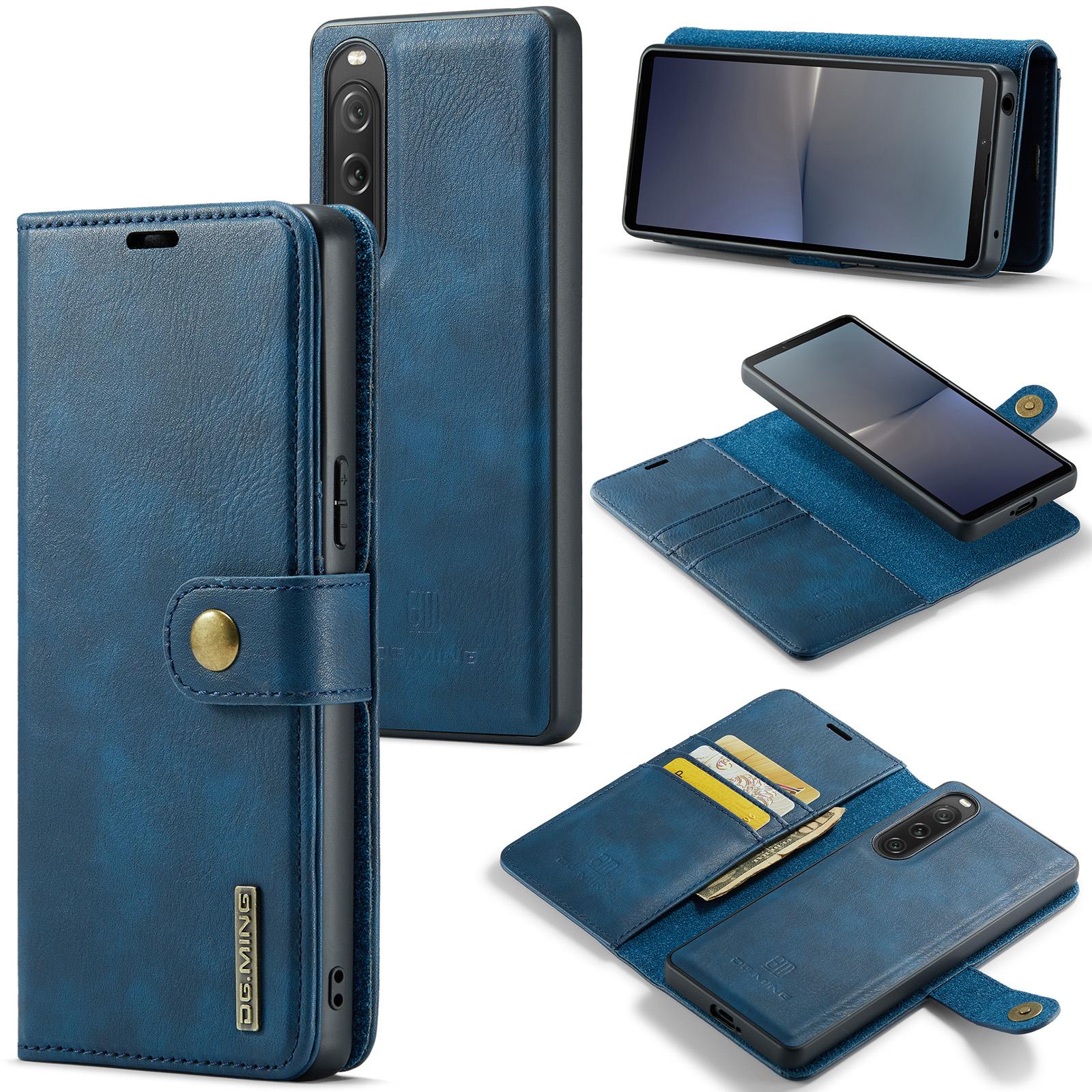 

DG.MING Detachable Magnetic Phone Case for Sony Xperia 10 V Shockproof Split Leather Wallet Phone Cover Blue