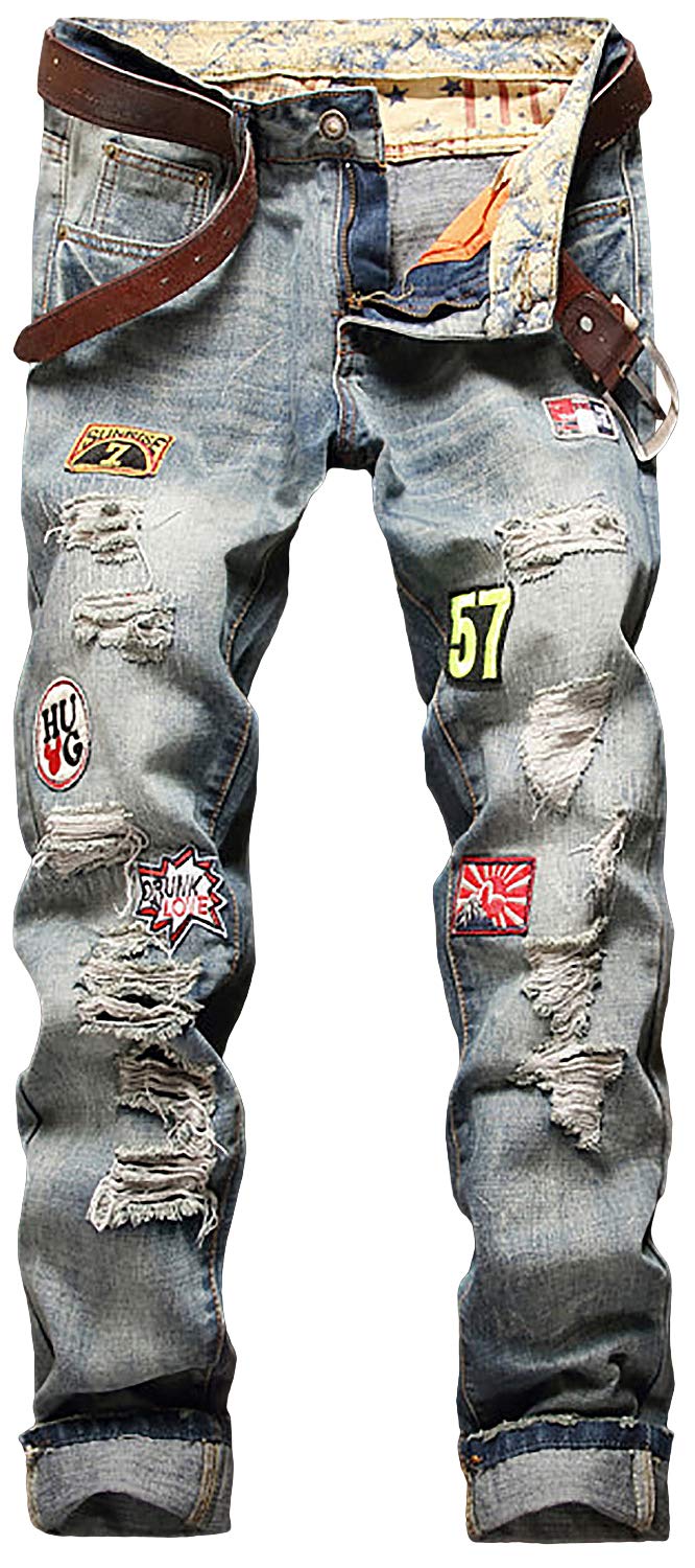 

Petit de Français Men s Denim Jeans, Biker Pants, Fashionable Denim Jeans with Patches (Size 05, 33)