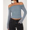Women's Summer New Fashion Slim Long Sleeved One Line Collar Gauze Short Top