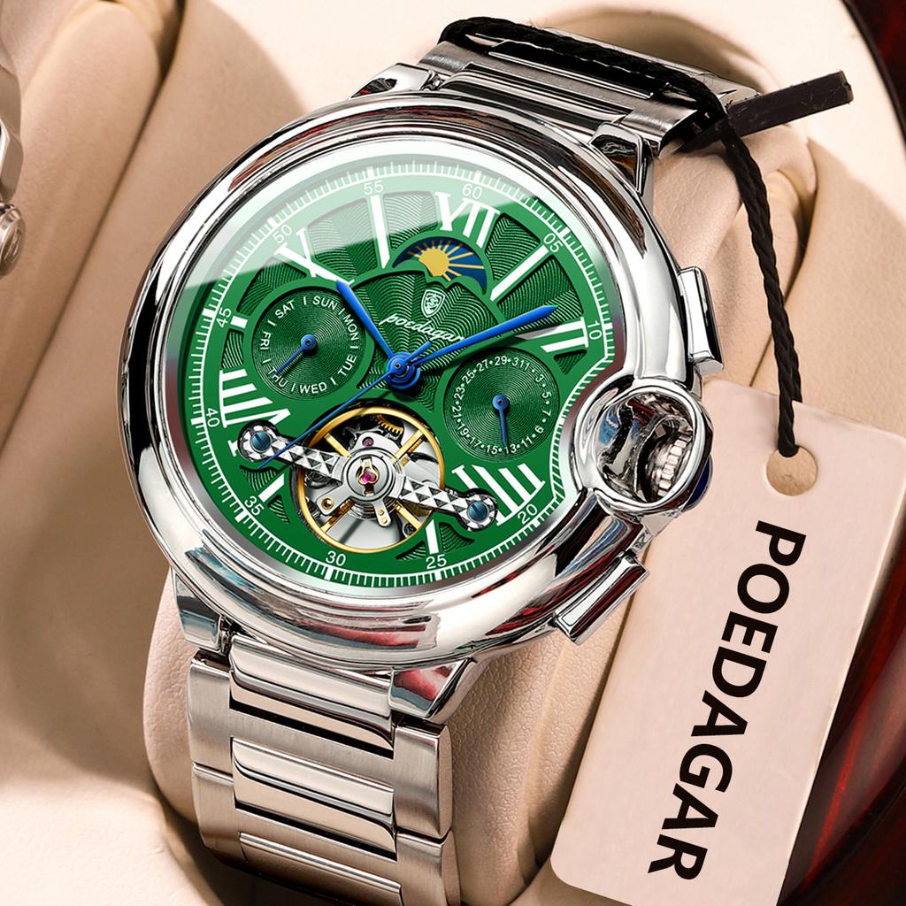 Luxury Business Male Watch Date Week Stainless Steel Tourbillon Men Clock Waterproof Automatic Mechanical Men's Watches