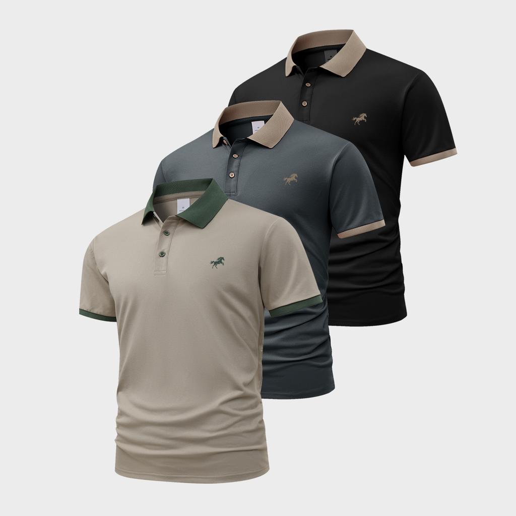 Confezione da 3 Polo da Uomo a Maniche Corte con 3 Bottoni, Colletto e Polsini a Contrasto—Top Casual alla Moda