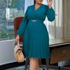 Elegantes V-Ausschnitt Plissee Übergröße Einfarbiges Kleid - Europäischer & Amerikanischer Stil