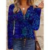 Elegant And Trendy Casual Style Featuring Plant Elements In a Printed Pattern, Women'S Long-Sleeve Top with a Round Neck And Zipper