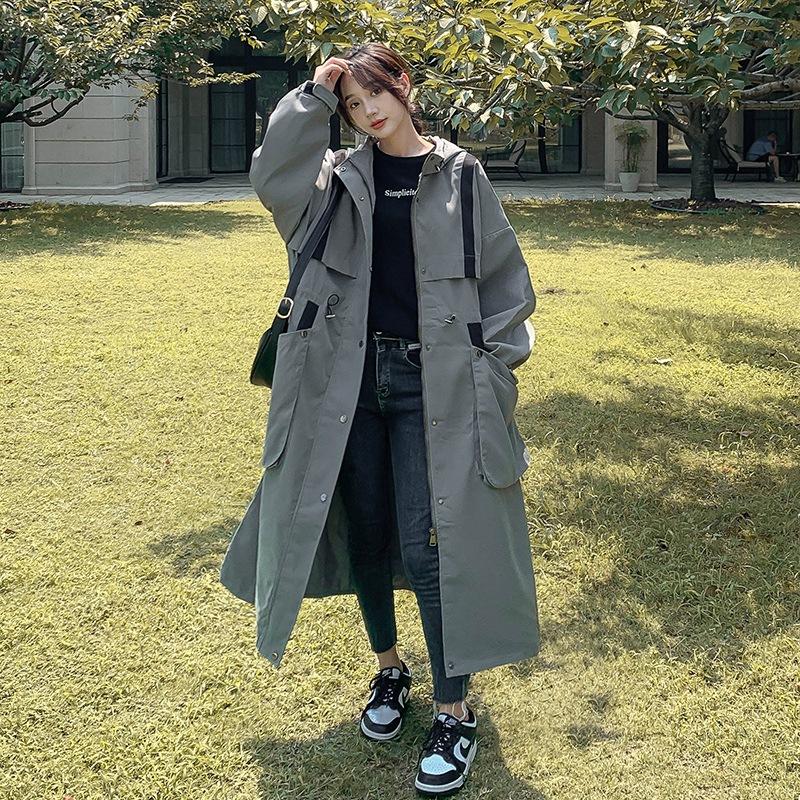 White Medium and Long Trench Coat Women's Quarter Korean Version Loose Hooded