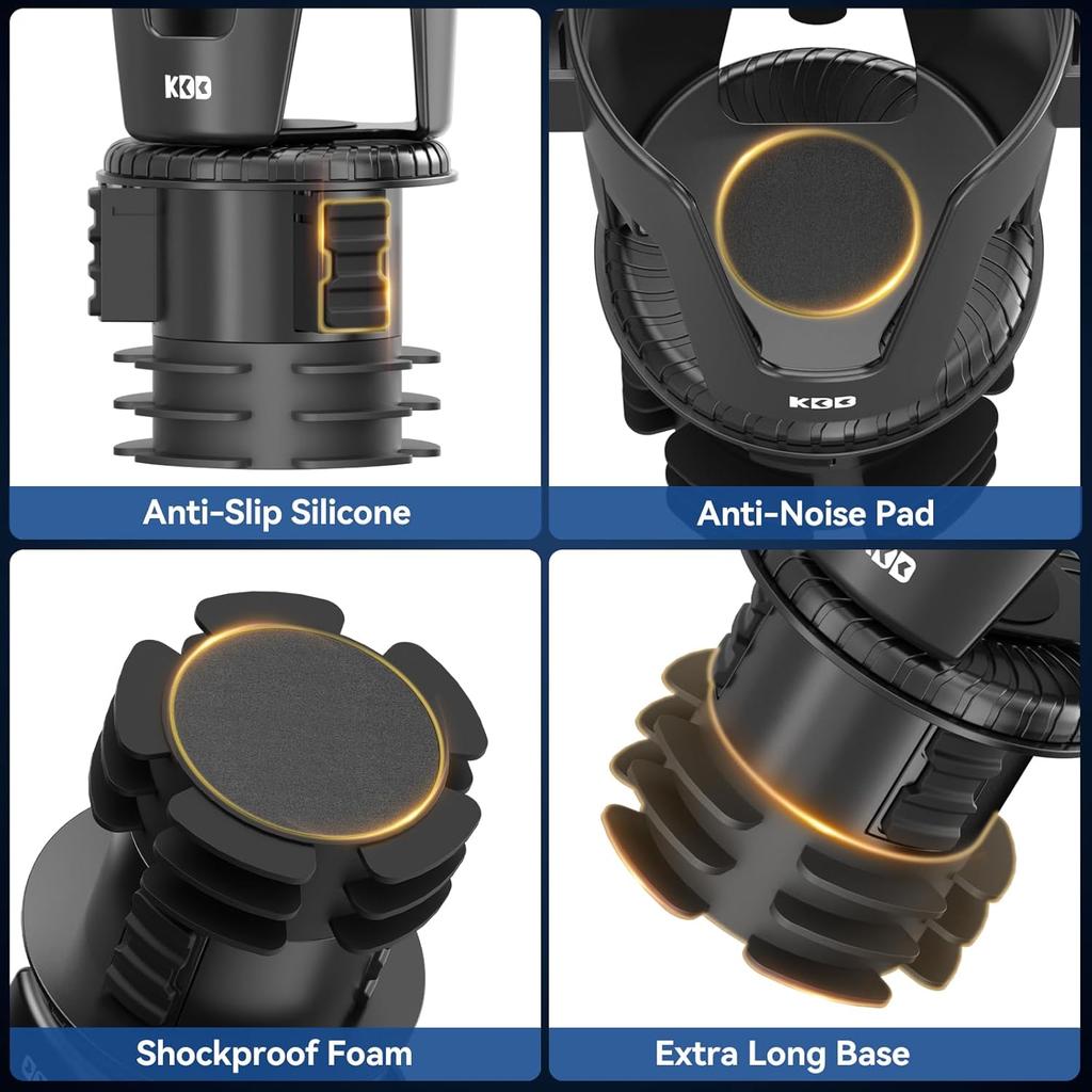 KDD Car Cup Holder Expander - 3 In 1 Cup Holder Adapter With Adjustable Base - Detachable Phone Holder & 360° Rotation Food Tray For Car -