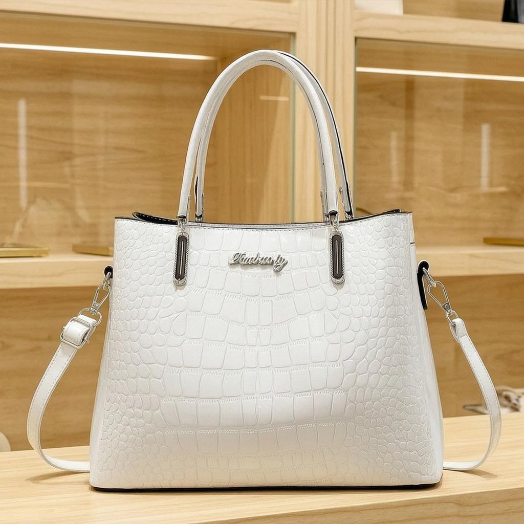 Women’s Trendy Crocodile Pattern Top Handle Bag, Simple Elegant Commute Shoulder Crossbody Purse