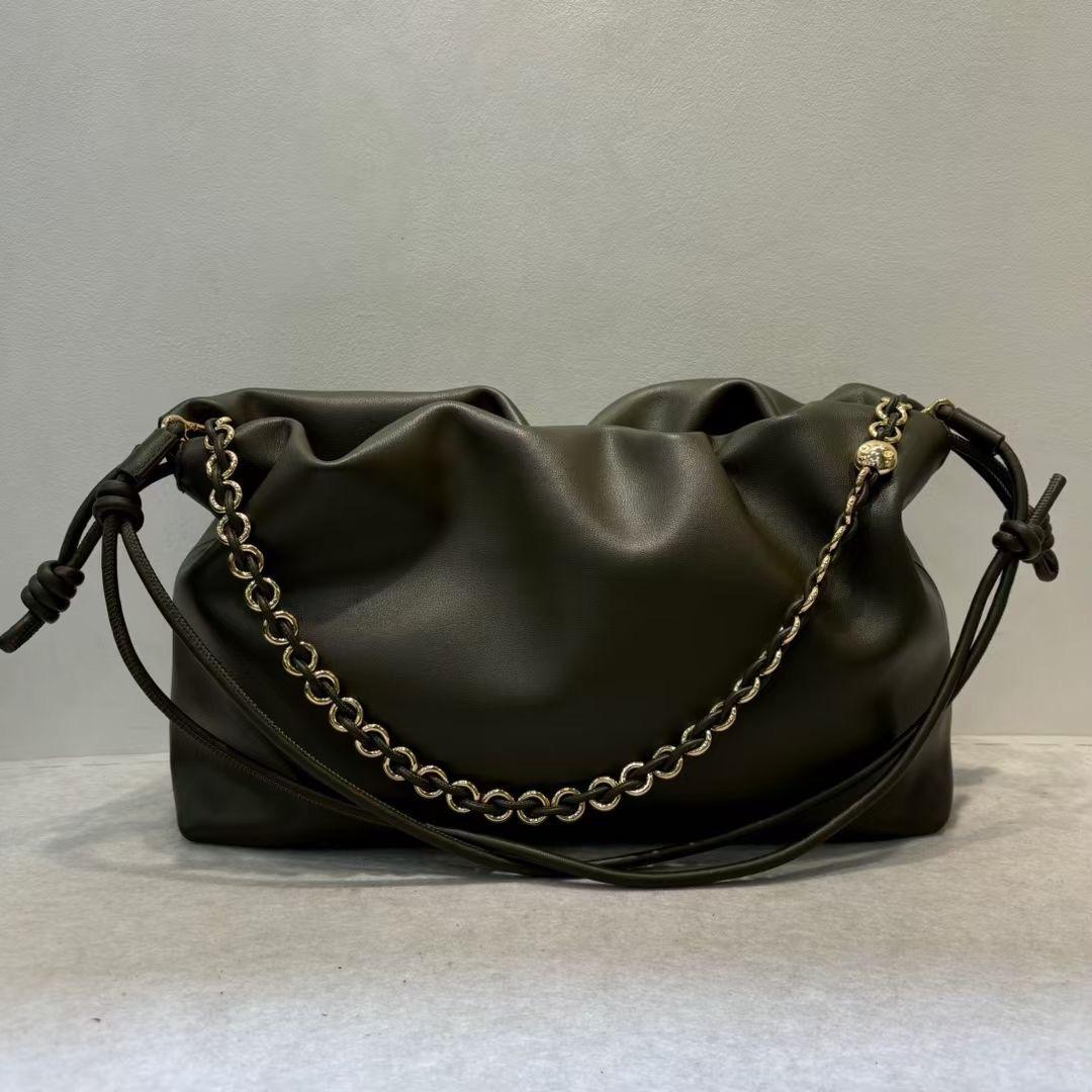 

Leather pleated handbag cloud bag new Chinese drawstring lucky bag fashion chain underarm bag shoulder messenger bag 36*11*23m зелений