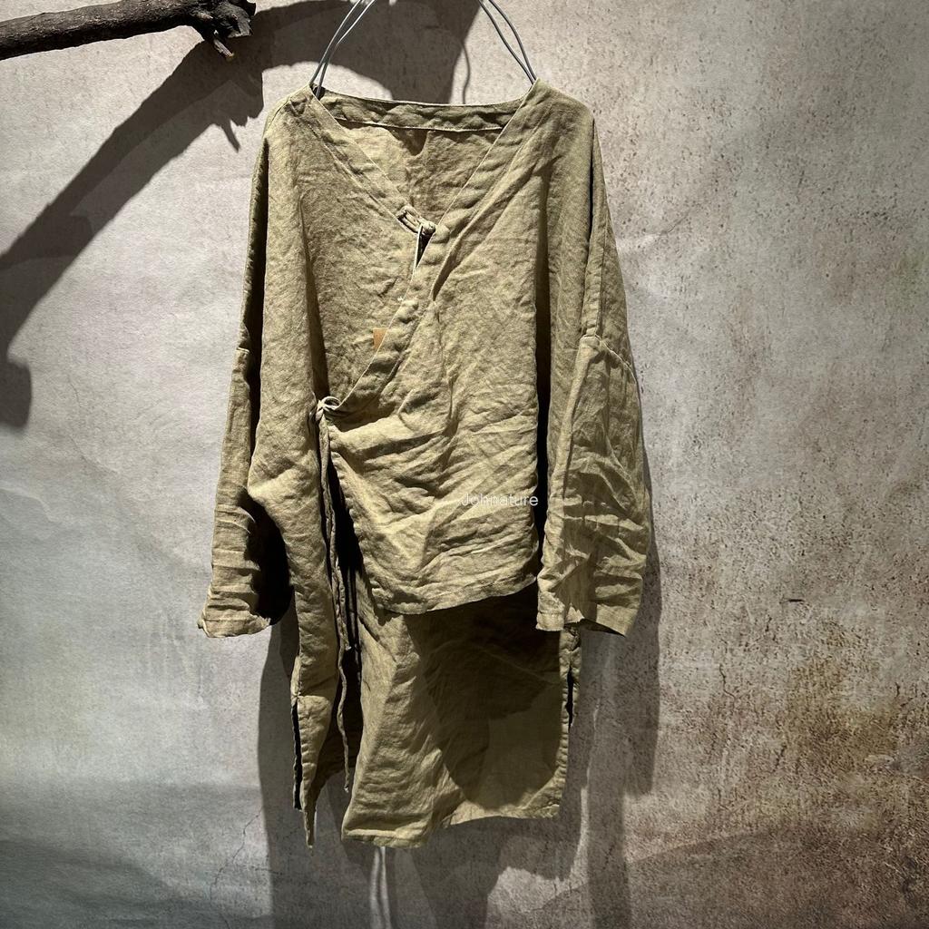 Johnature Women Vintage Shirts V-Neck Long Sleeve Tops Solid Color Spring Button Chinese Style Women Long Shirts