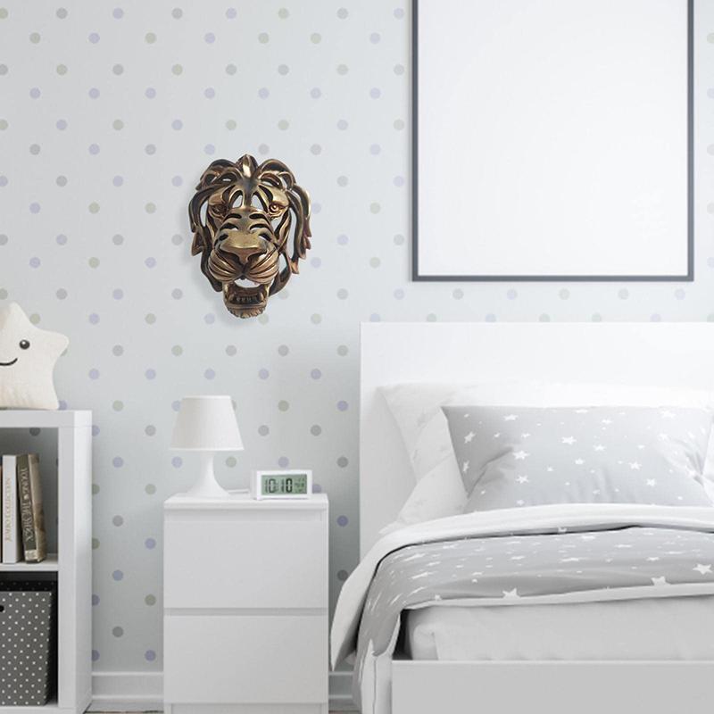 Unique Large Lion Head Wall Hanging Art Sculpture Gold Resin Lion Head Art Wall Decoration Bedroom Hanging Decoration