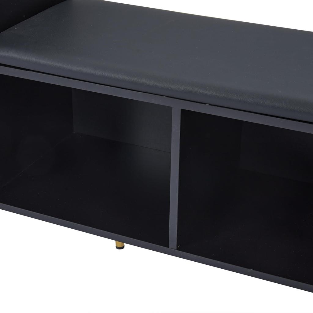 Schuhbank Schwarz Hochglanz Sitzbank Stauraum, gepolstert, 1 Schranktür, 2 offene Fächer, Schuhregal Flur, Eingang, Wohnzimmer, bis 100 kg