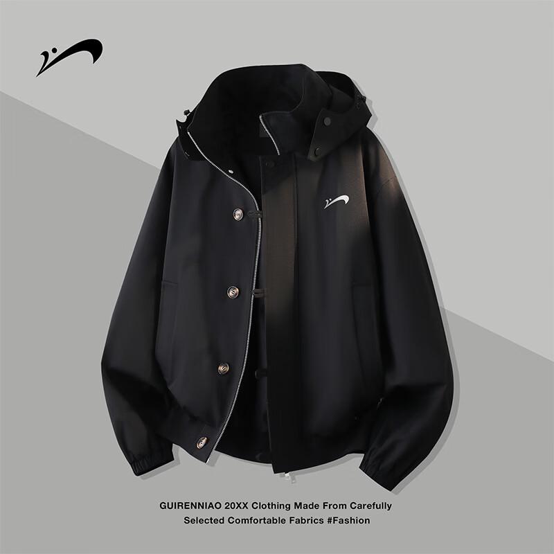 Мужская повседневная куртка Guirenniao однотонная с капюшоном на пуговицах M