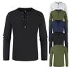 Mens Long Sleeve Cotton Linen Blouse Loose Henley V-Neck Tops T Shirts Blouse