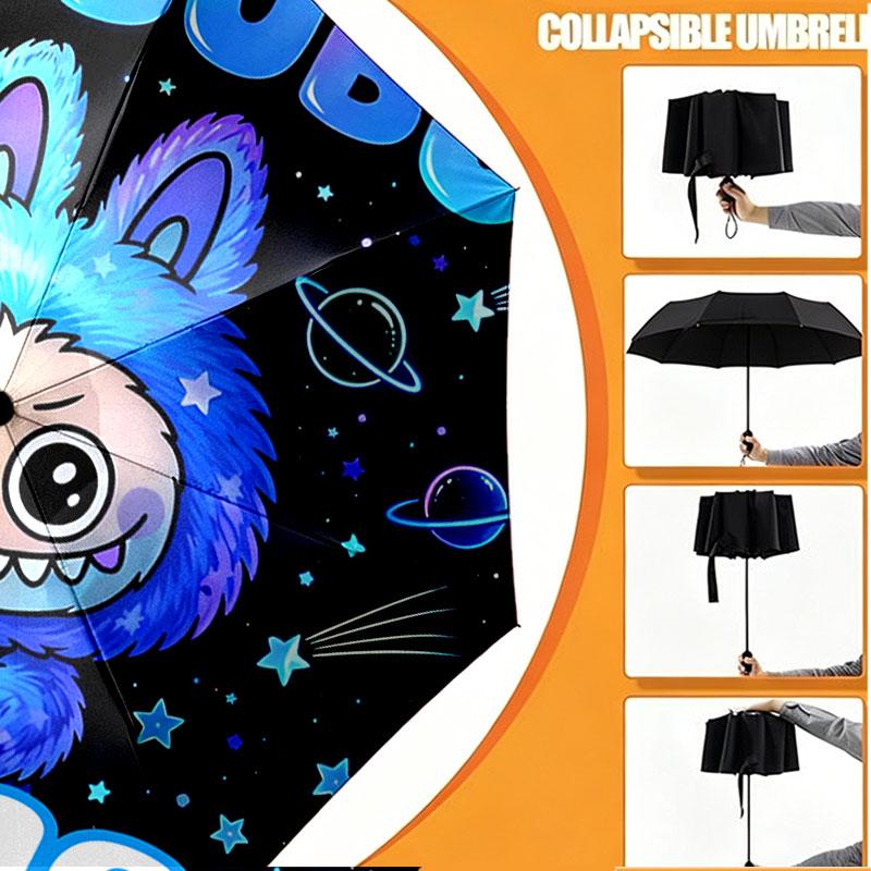 Custom Name Personalized Labubu Print Umbrella, Auto Open Close, 8‑Rib Sturdy Frame, Commute Camping Hiking Use, Birthday Gift