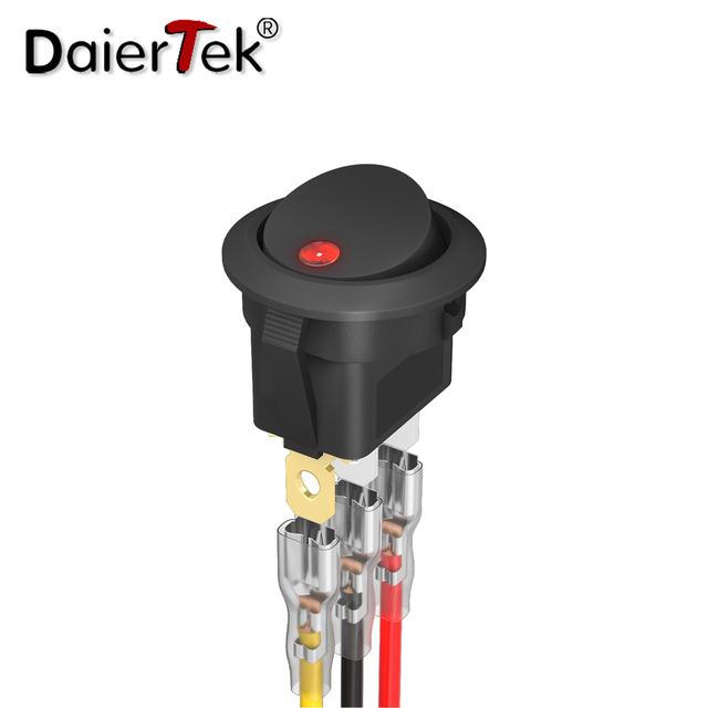 DaierTek 4PCS Round Rocker Switch 12V 20A Round Toggle Switch 12 Volt DC Lighted 3 Pin 2 Way SPST Switch for Automotive Car Boat